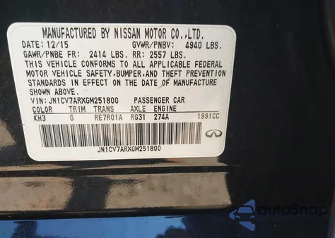 2016 Infiniti Q50 2.0T Premium z USA, uszkodzony, nr VIN JN1CV7ARXGM251800